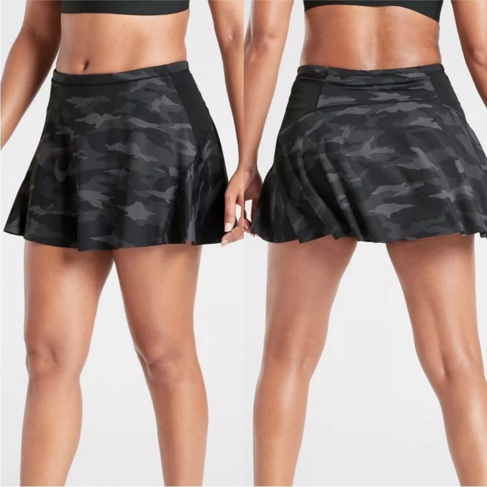 Athleta Match Point Printed Skort 13.5" Length In Black Camo Tennis Size XL